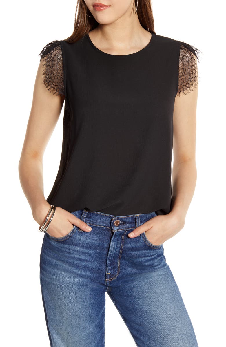 Halogen<sup>®</sup> Lace Trim Top, Main, color, 