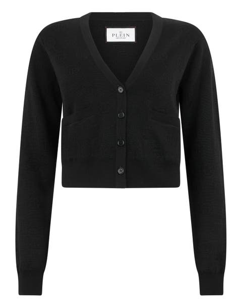 Merino Wool Cardigan Jacquard Monogram Women
