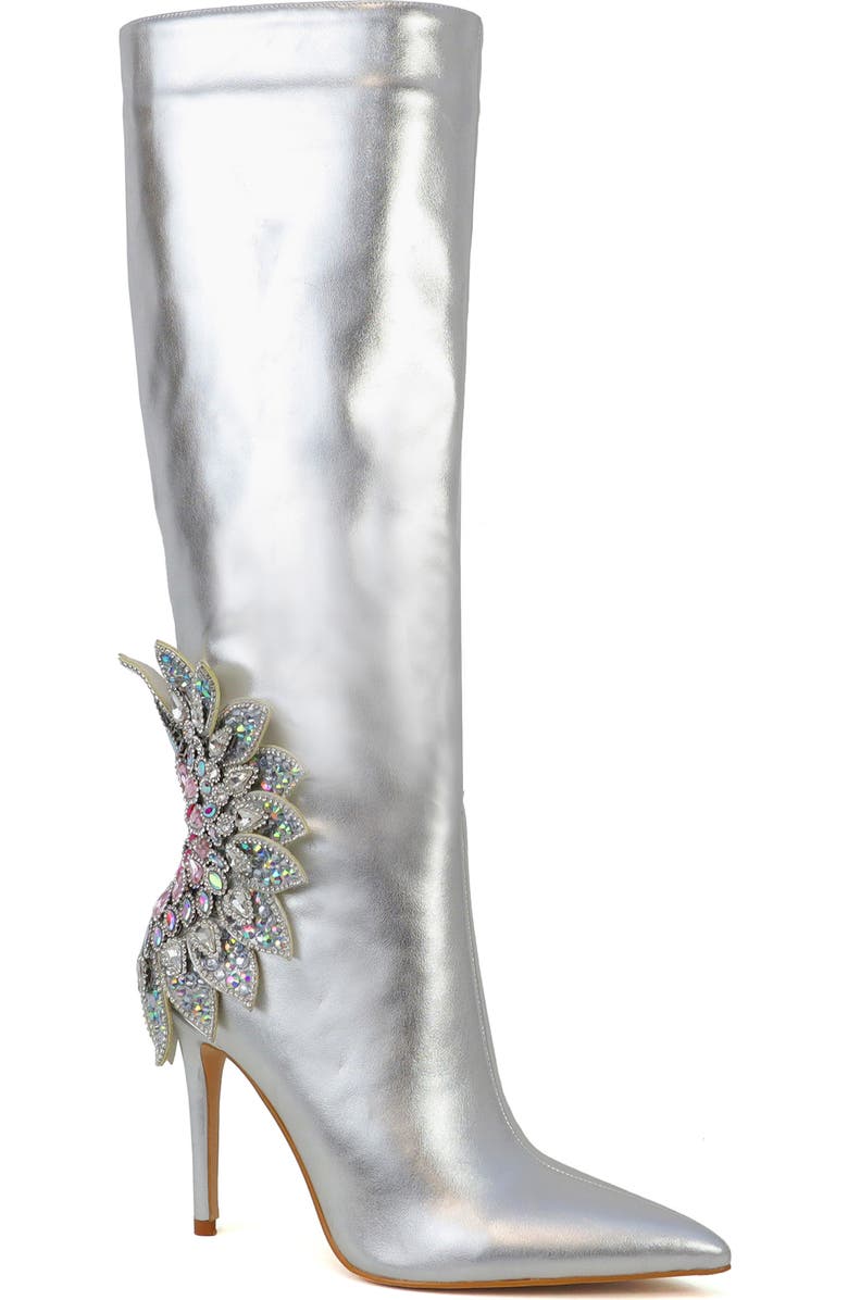 YOKI Nyla Embellished Metallic Boot, Main, color, Silver