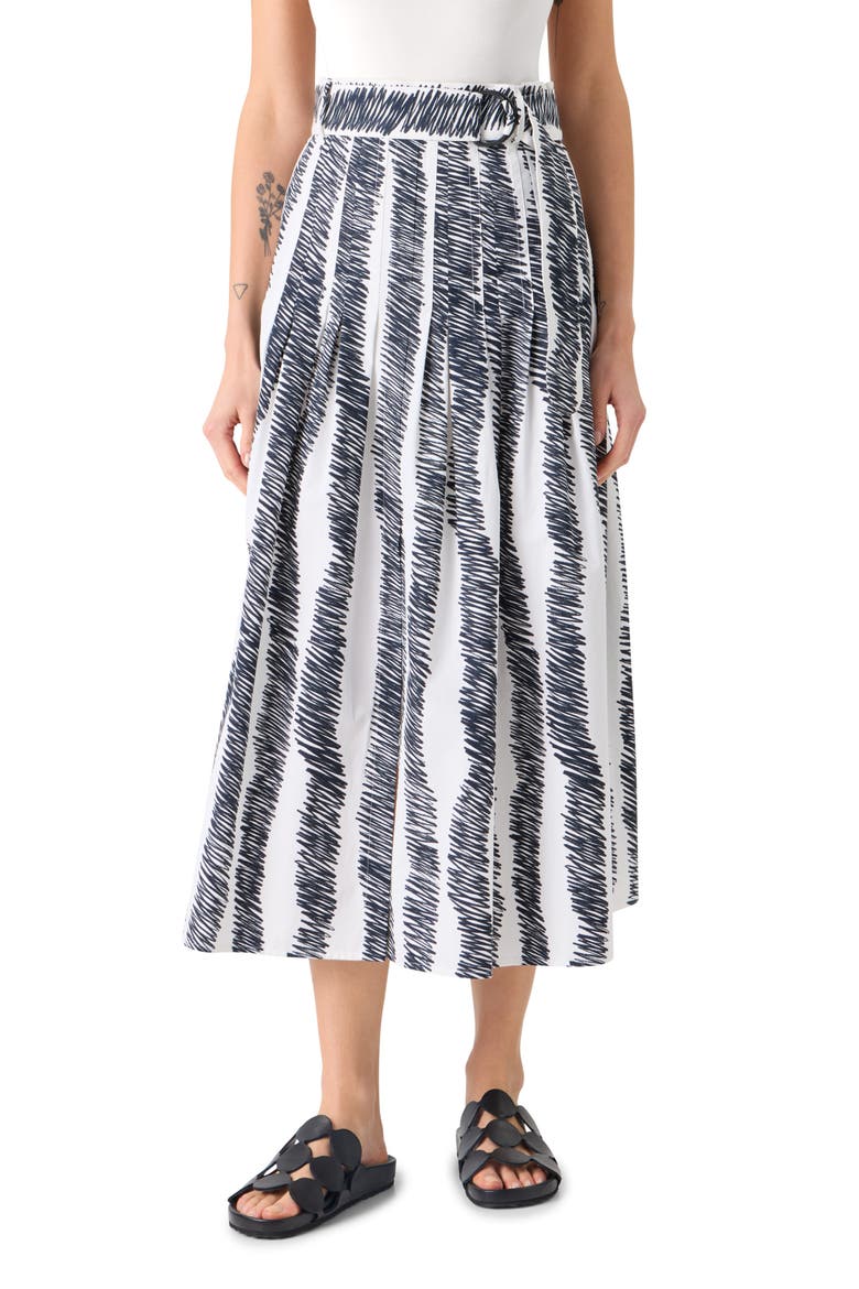 Scribble Print Pleated Cotton Poplin Skirt, Main, color, CREAM-BLACK