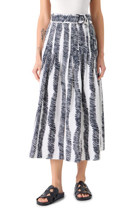 Scribble Print Pleated Cotton Poplin Skirt