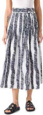 Akris punto Scribble Print Pleated Cotton Poplin Skirt