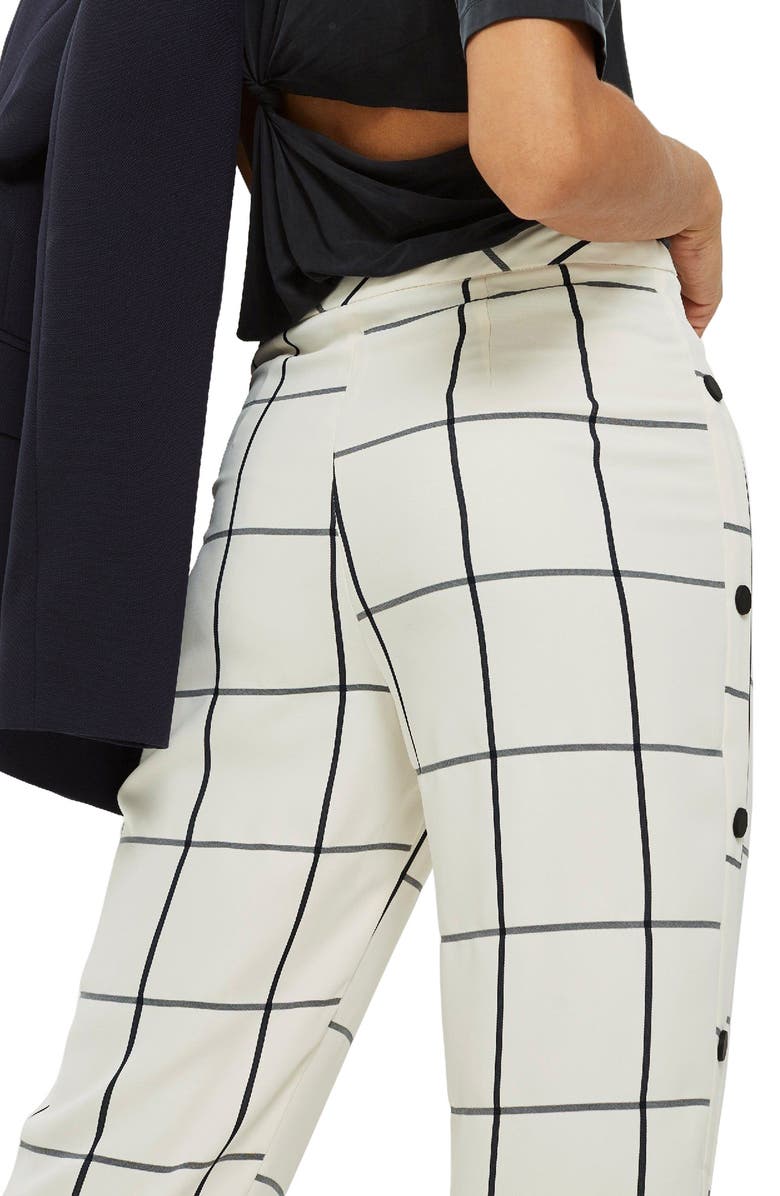 Topshop Check Popper Wide Leg Trousers, Alternate, color, Monochrome