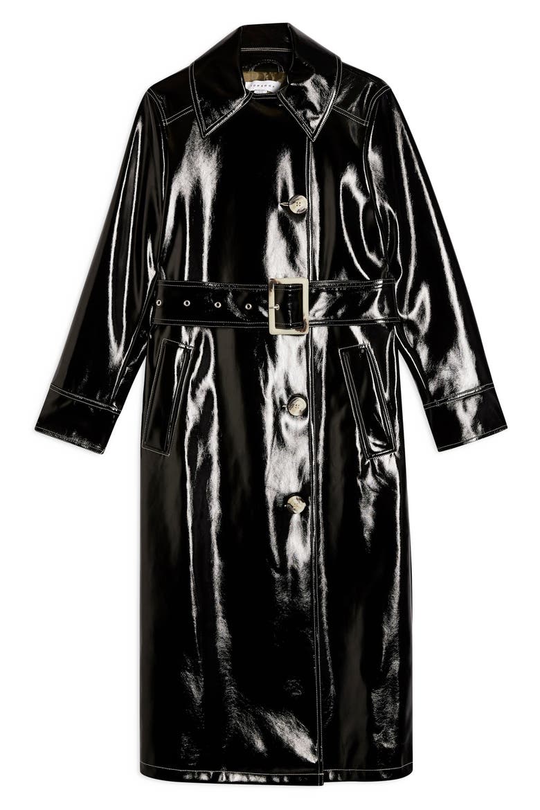 Vinyl Trench Coat, Alternate, color, BLACK