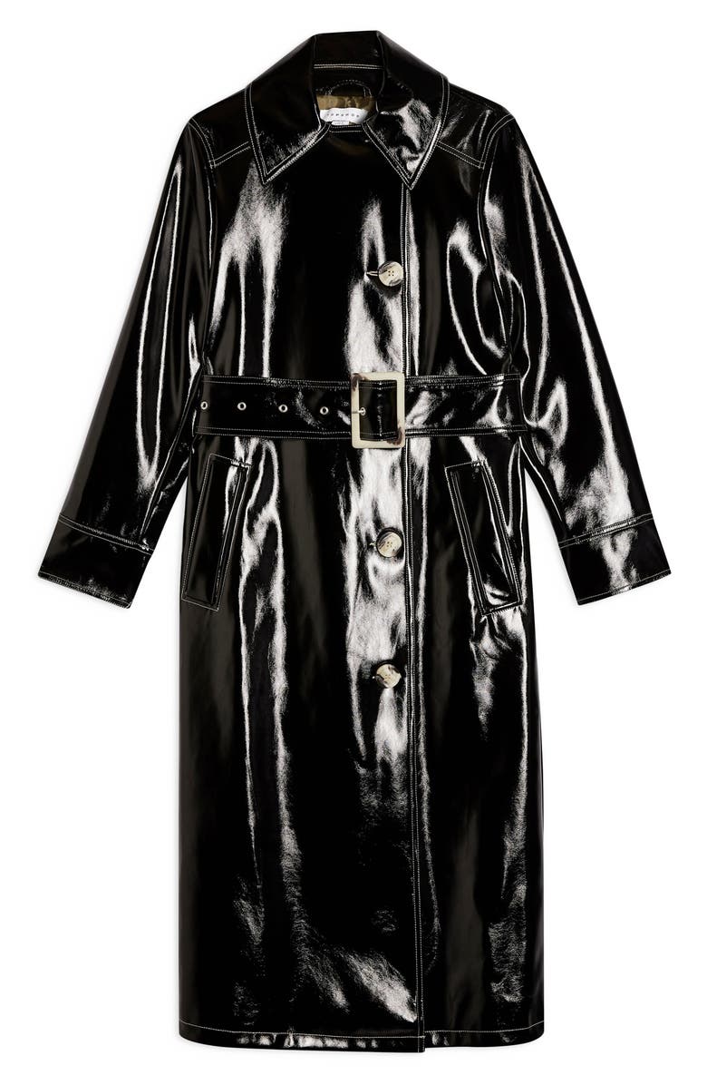 Topshop Vinyl Trench Coat, Alternate, color,