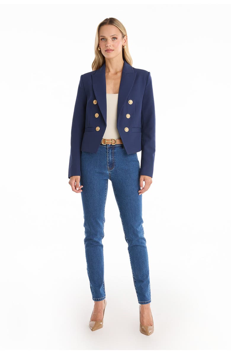 The Noli Shop Gabrielle Tweed Double Breasted Blazer, Alternate, color, Navy
