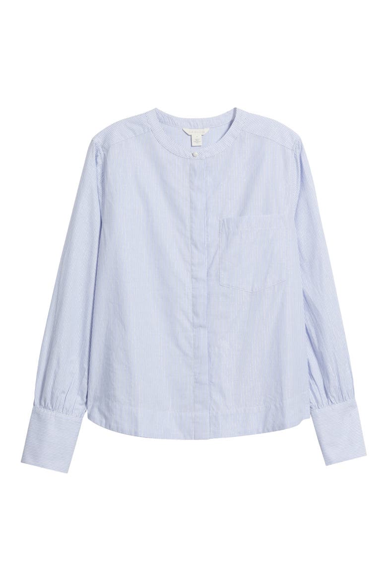 Metallic Pinstripe Cotton Blend Button-Up Shirt, Alternate, color, BLUE- WHITE SILVER STRIPE
