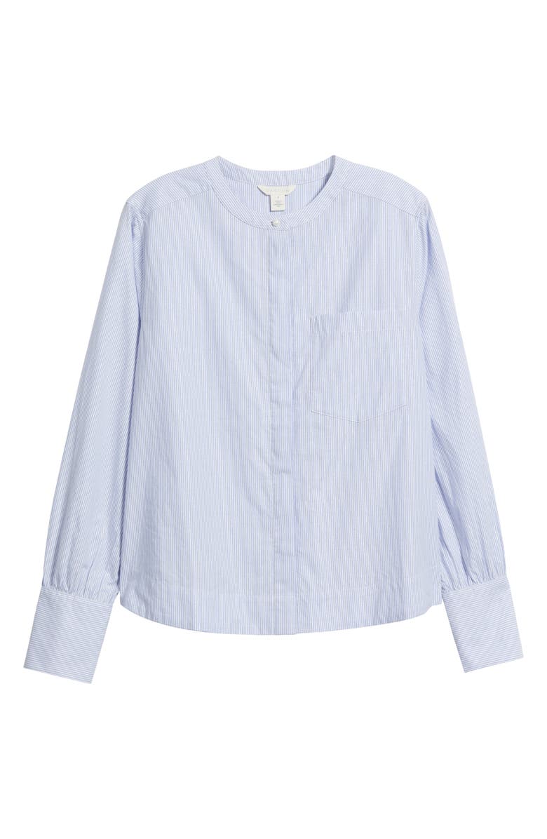 Caslon<sup>®</sup> Metallic Pinstripe Cotton Blend Button-Up Shirt, Alternate, color, Blue- White Silver Stripe