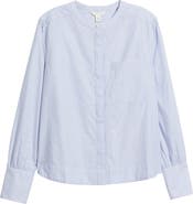 Caslon® Metallic Pinstripe Cotton Blend Button-Up Shirt