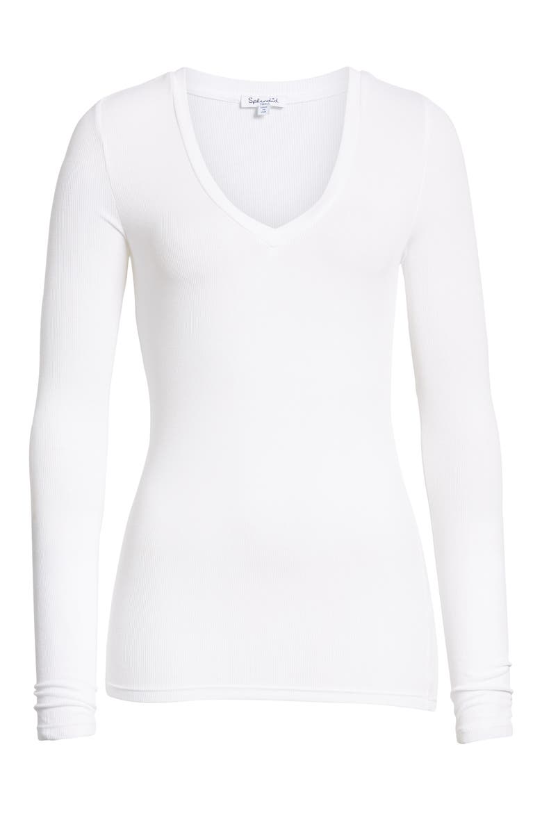 Valley Rib V-Neck Tee, Alternate, color, WHITE