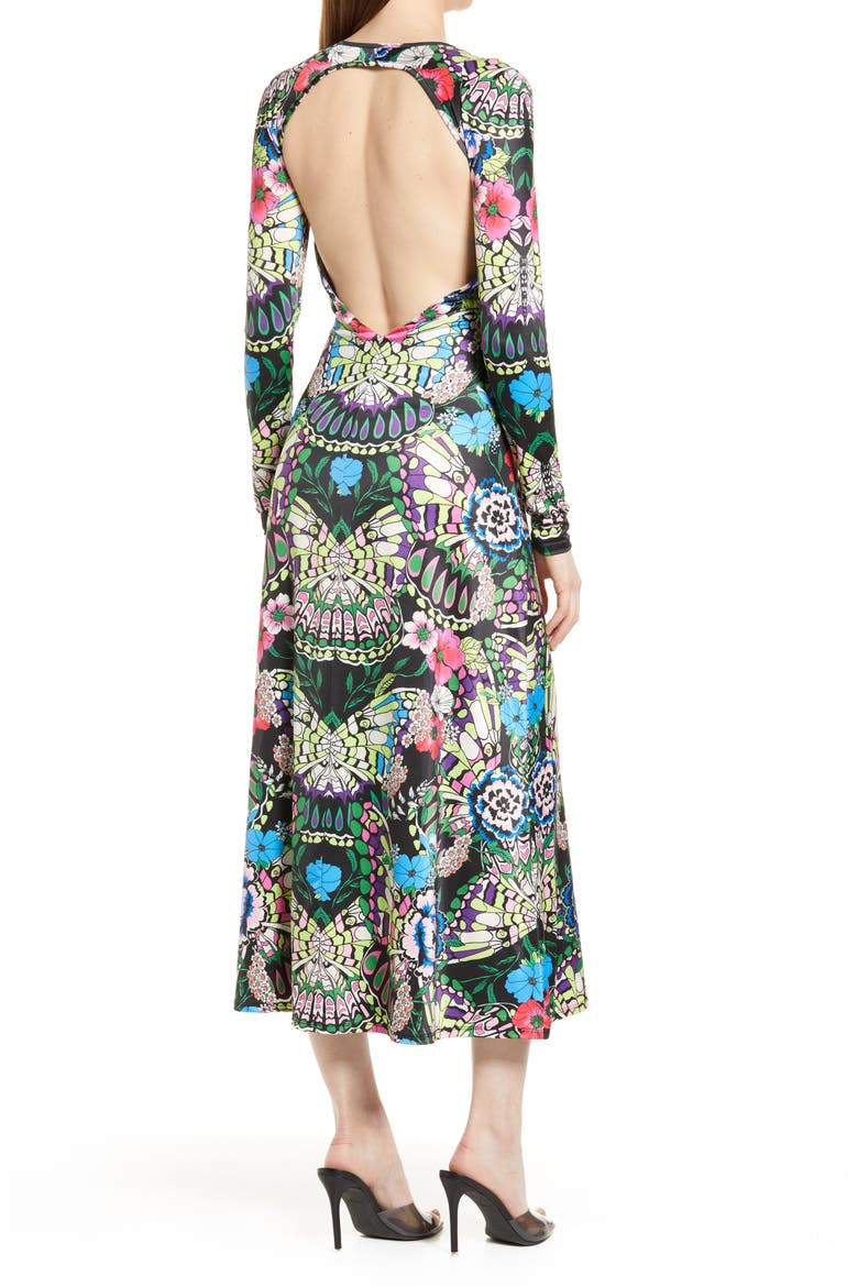 Meena Floral Long Sleeve Plunge Neck Dress, Alternate, color, PLACEMENT BUTTERFLY