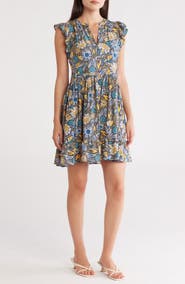 Caslon® Print Ruffle Shoulder Minidress