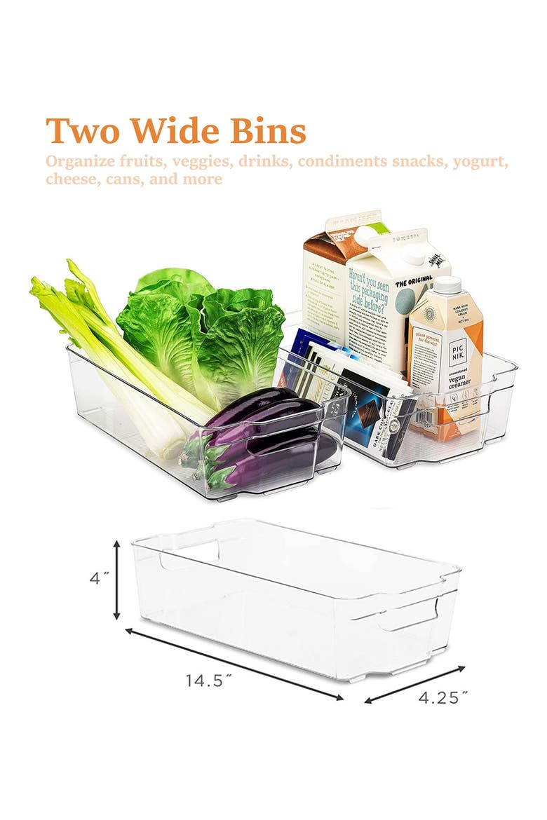 Set of 4 Clear Organizer Fridge Bins, Alternate, color, CLEAR