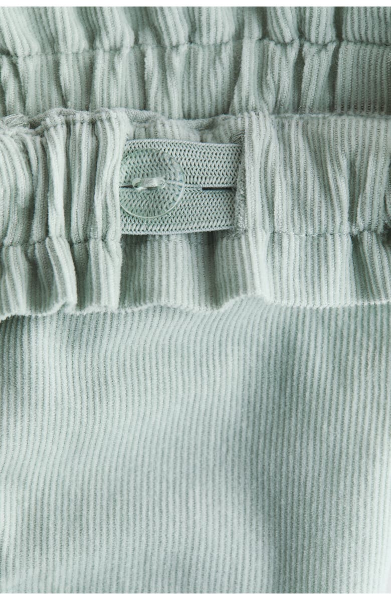 H&M Frill-trimmed Corduroy Trousers, Alternate, color, Light Dusty Green