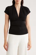 Renee C V-Neck Short Sleeve Ruched Top