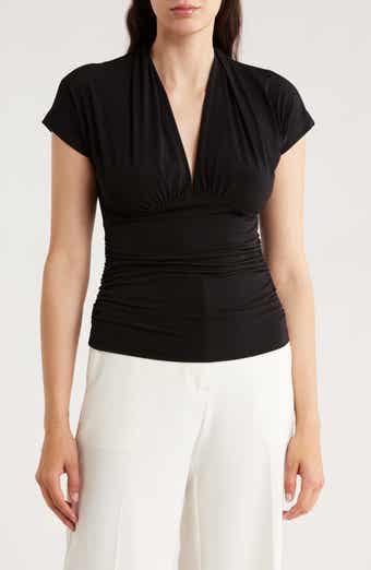 Renee C V-Neck Short Sleeve Ruched Top