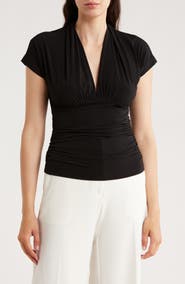 Renee C V-Neck Short Sleeve Ruched Top