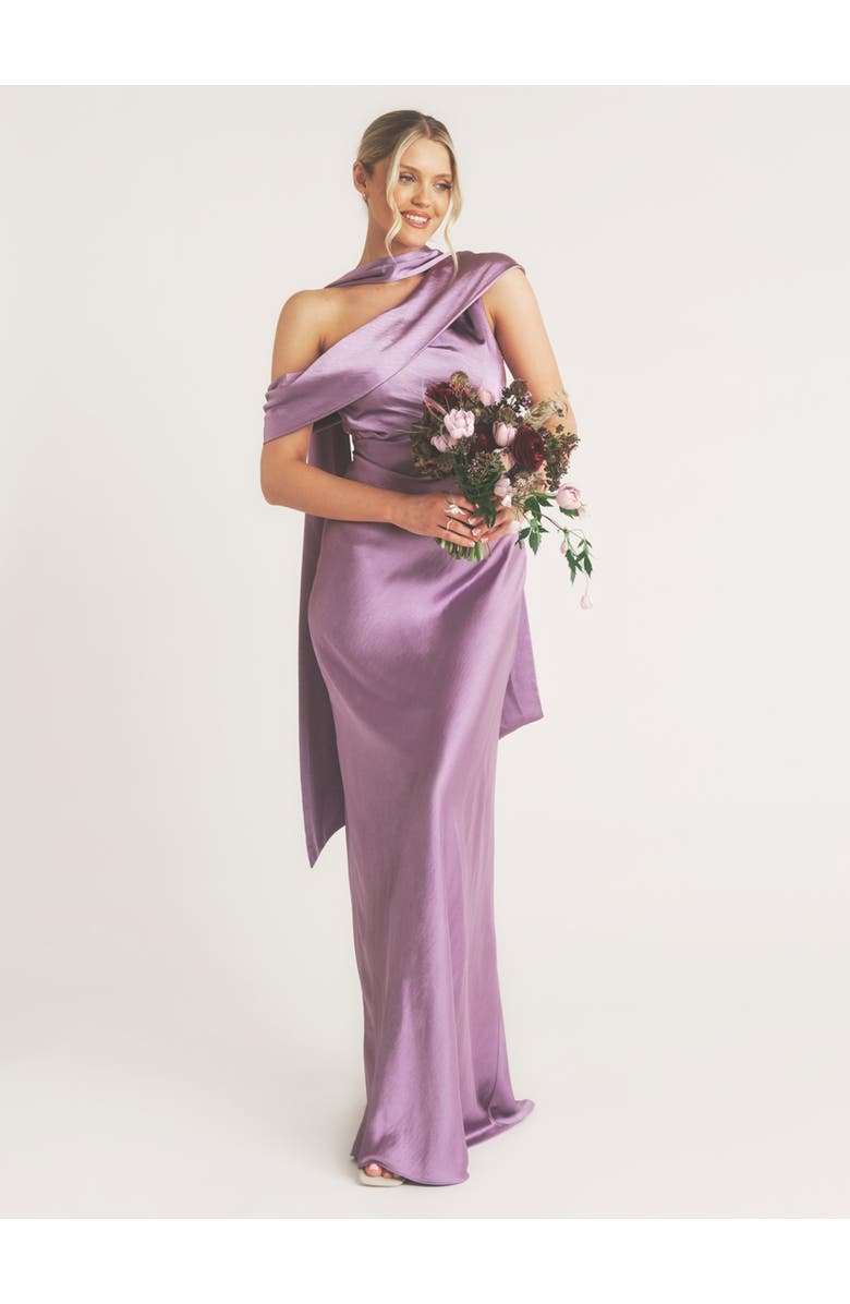 Six Stories One Shoulder Drape Bridesmaid Dress, Alternate, color, Orchid