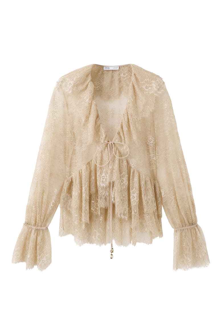 Lace Ruffle Long Sleeve Shirt, Main, color, SAND