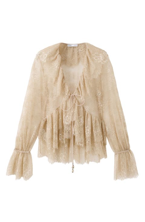 Lace Ruffle Long Sleeve Shirt