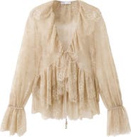 MANGO Lace Ruffle Long Sleeve Shirt