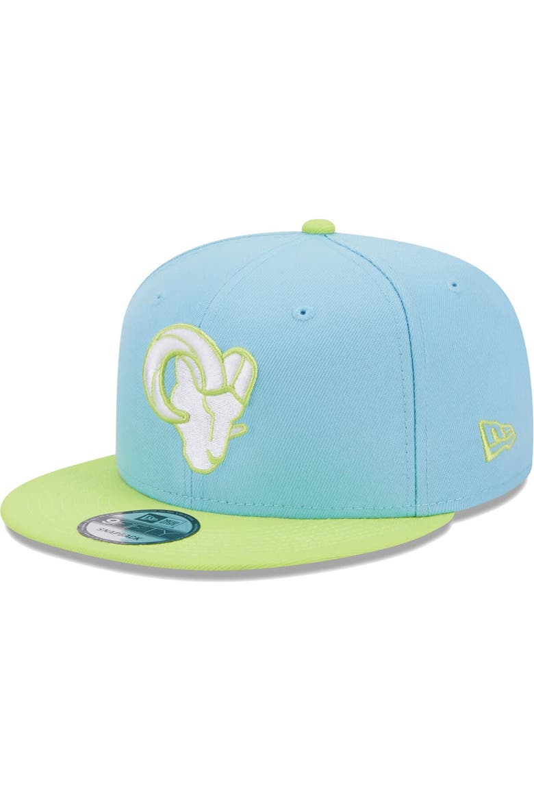 Men's New Era Light Blue/Neon Green Los Angeles Rams Two-Tone Color Pack 9FIFTY Snapback Hat, Main, color, Light Blue