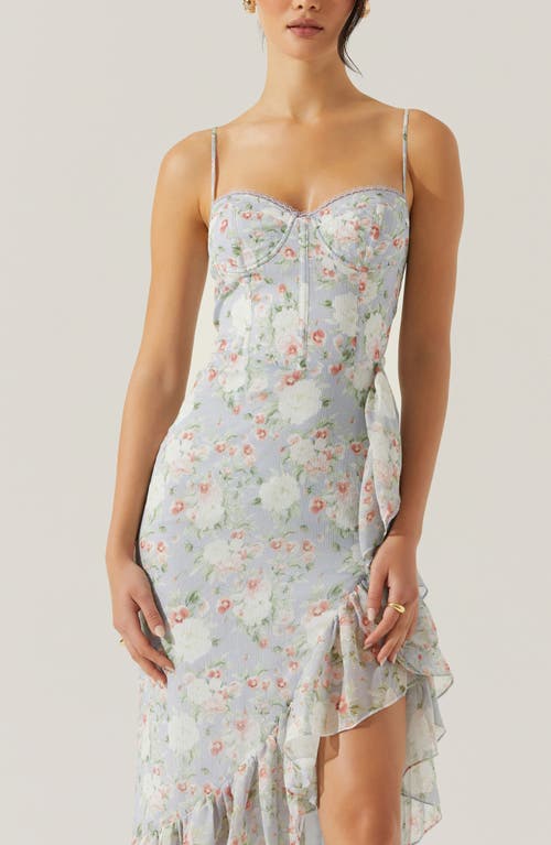 Astr The Label Brisbane Floral Print Asymmetric Dress In Light Blue Floral
