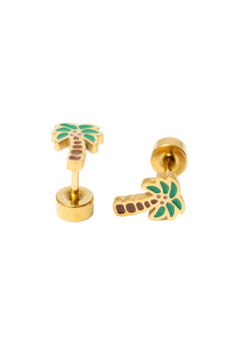 Palm Tree Stud Earrings, Alternate, color, Green