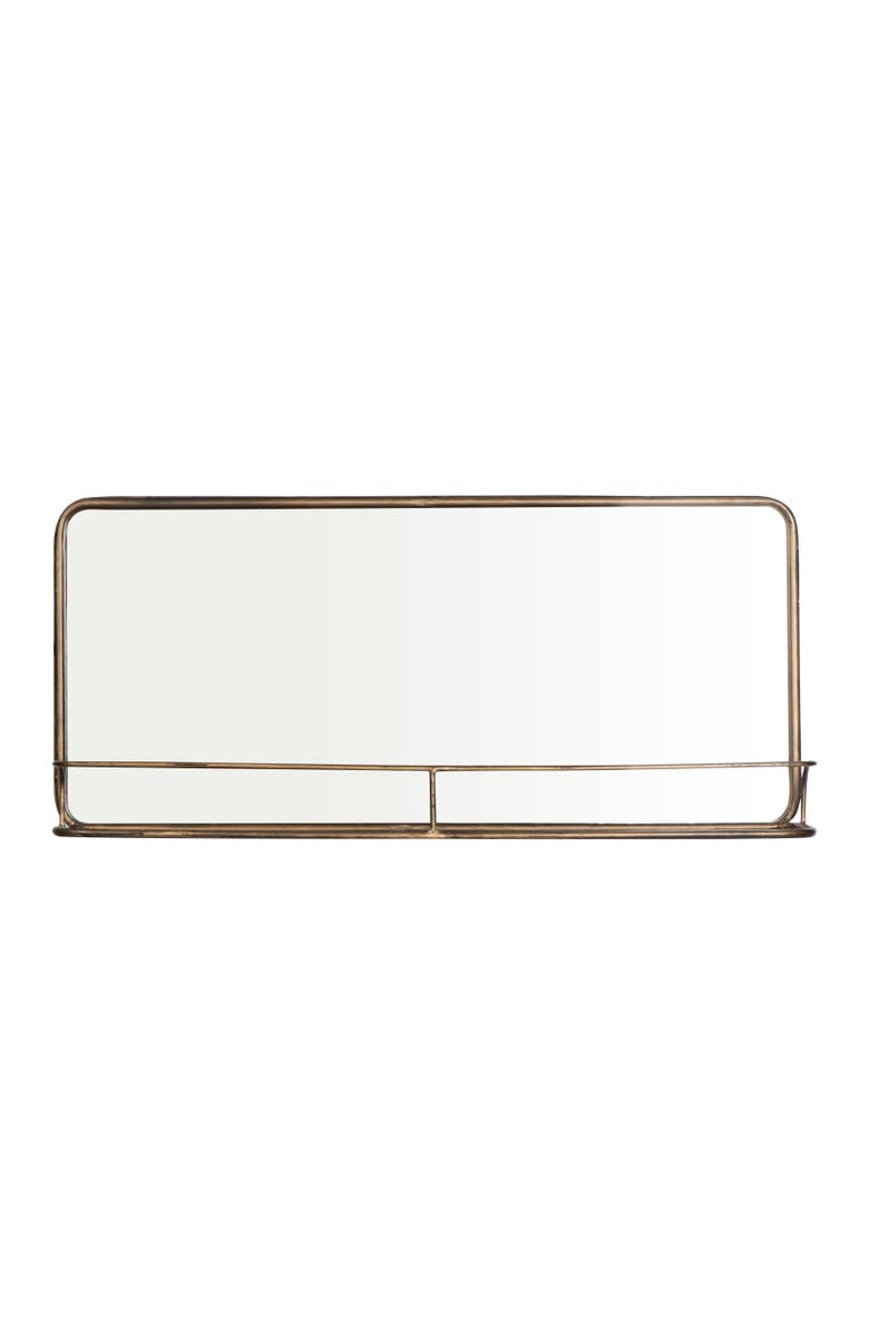 Storied Home Wide Metal Framed Wall Mirror with Shelf, Brass, Main, color, Brass