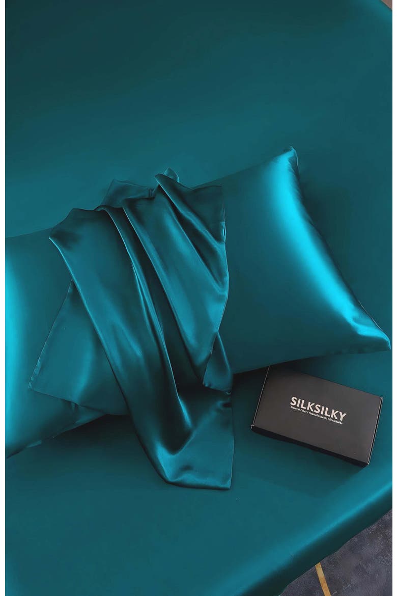 22Momme Mulberry Silk Hidden Zipper Pillowcase, Alternate, color, Teal
