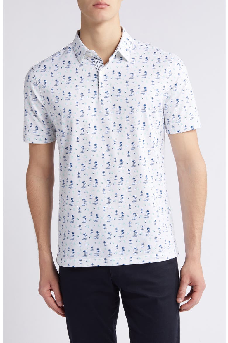 Halyard Trim Fit Print Performance Polo, Main, color, WHITE LONE CACTI