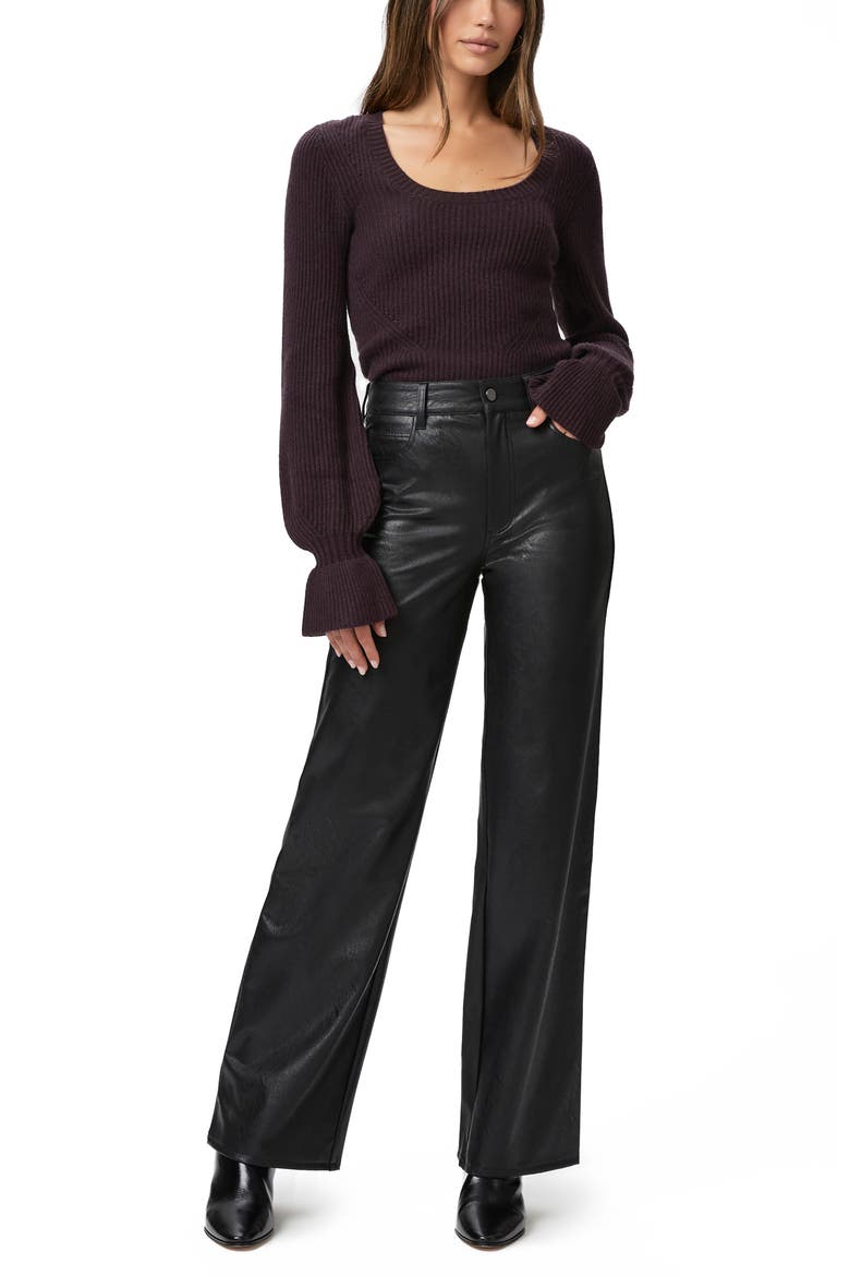 Sasha Wide Leg Faux Leather Pants, Alternate, color, BLACK