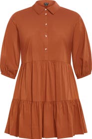 City Chic Kiara Balloon Sleeve Tiered Shirtdress