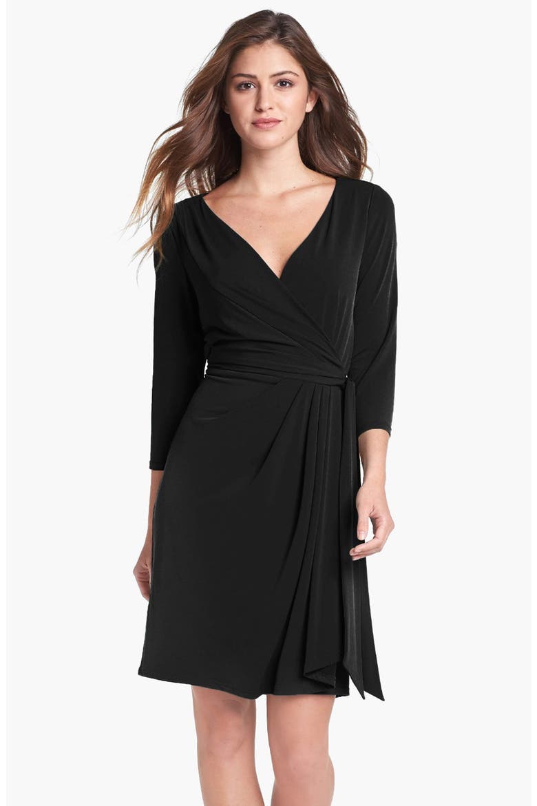 Ivy & Blu Jersey Faux Wrap Dress, Main, color, TRUE BLACK