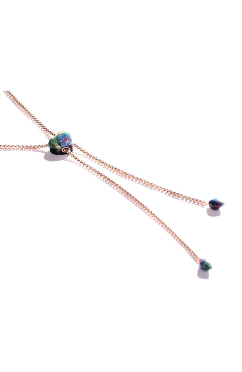 LuvMyJewelry Luv Me Ruby Fuchsite Gemstone Rose Gold Plated Silver Adjustable Heart Women Necklace, Alternate, color,