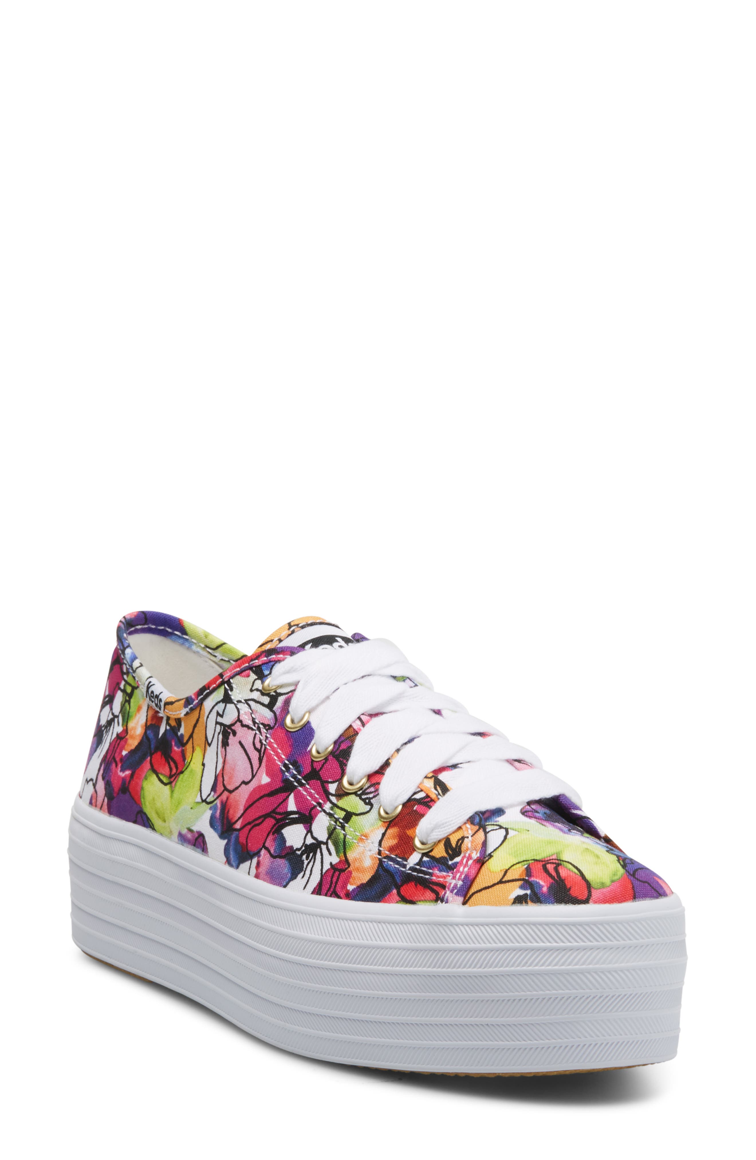 Keds<sup>®</sup> Triple Up Watercolor Floral Platform Sneaker, Main, color, 