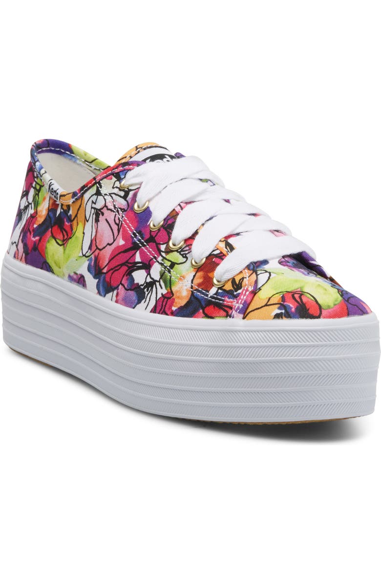 Keds<sup>®</sup> Triple Up Watercolor Floral Platform Sneaker, Main, color,