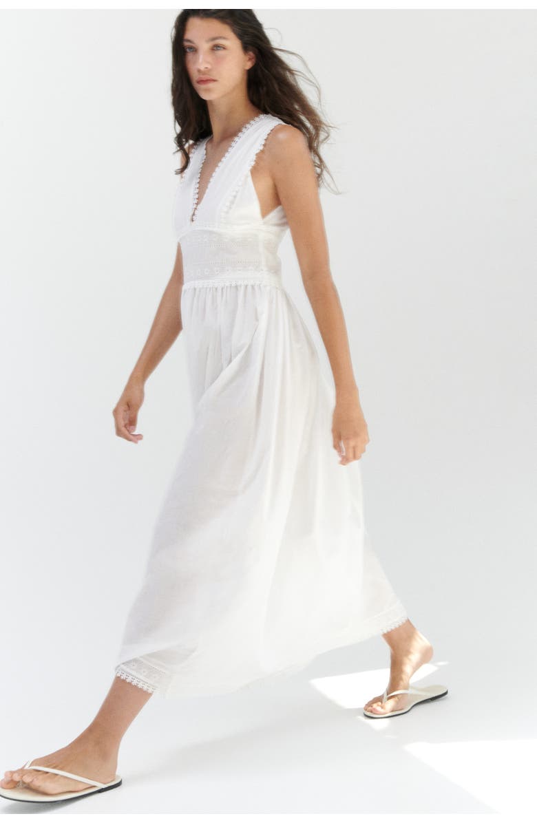 H&M Picot-trimmed Cotton Dress, Alternate, color, White