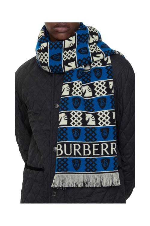 Burberry Chess Fair Isle Wool Scarf In Blue