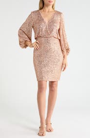 Eliza J Sequin Balloon Sleeve Cocktail Dress