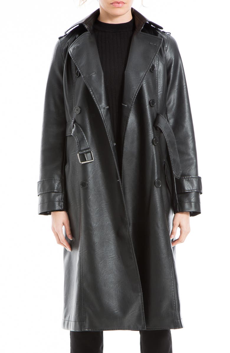 MAX STUDIO Faux Leather Long Trench Coat, Main, color,