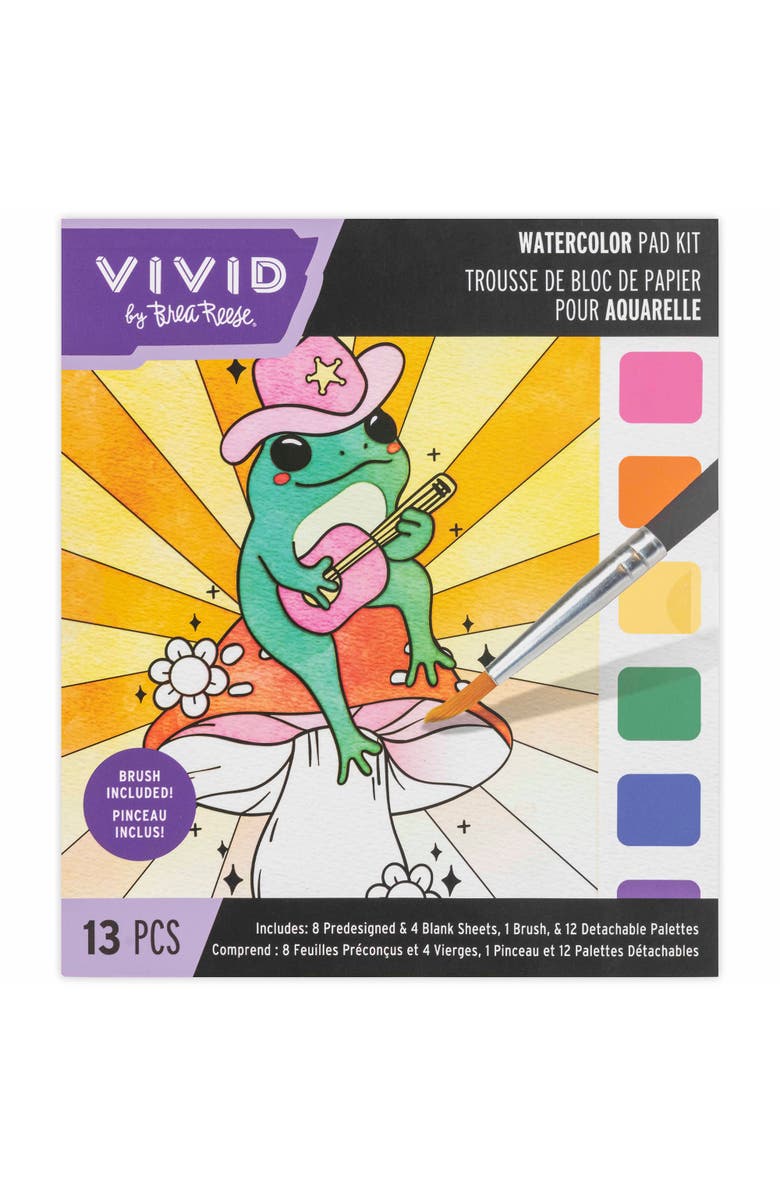 Brea Reese Vivid Watercolor Pad Kit, Western, 8 Frog & Cowgirl Designs, Main, color, Multicolored