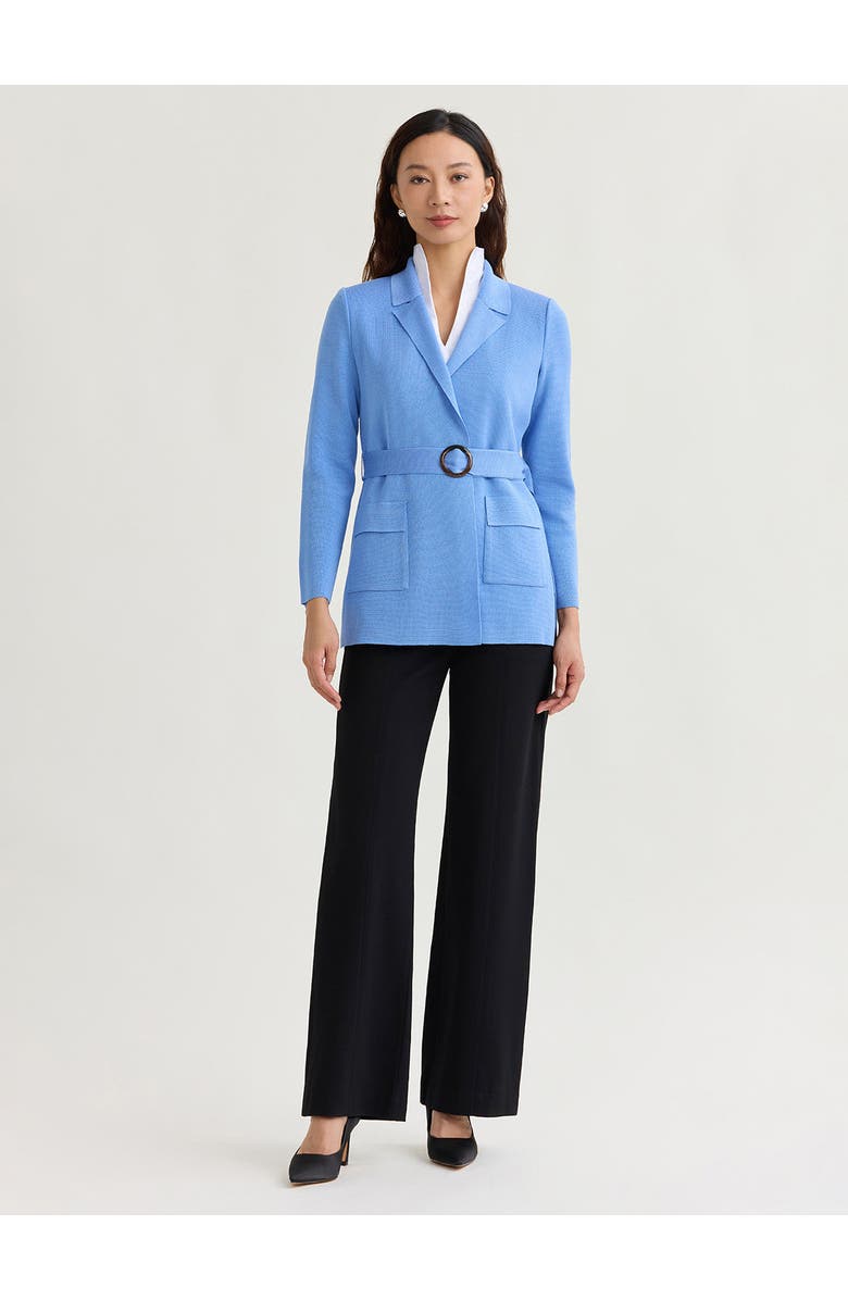 Misook Belted Tonal Flat Knit Jacket, Main, color, Tranquil Blue