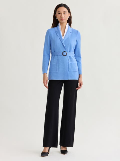Belted Tonal Flat Knit Jacket