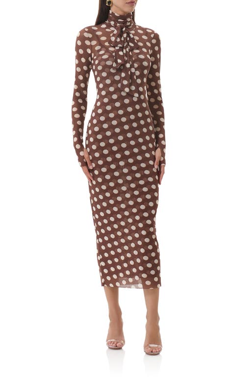 Afrm Bryony Long Sleeve Polka Dot Mesh Dress In Burgundy