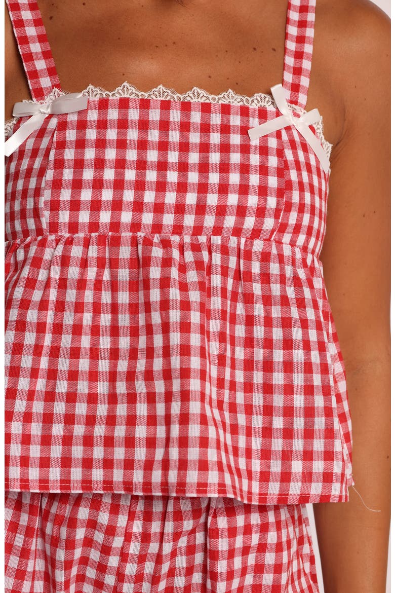 Isidore Gingham Cotton Babydoll Tank & Shorts Set, Alternate, color, RED