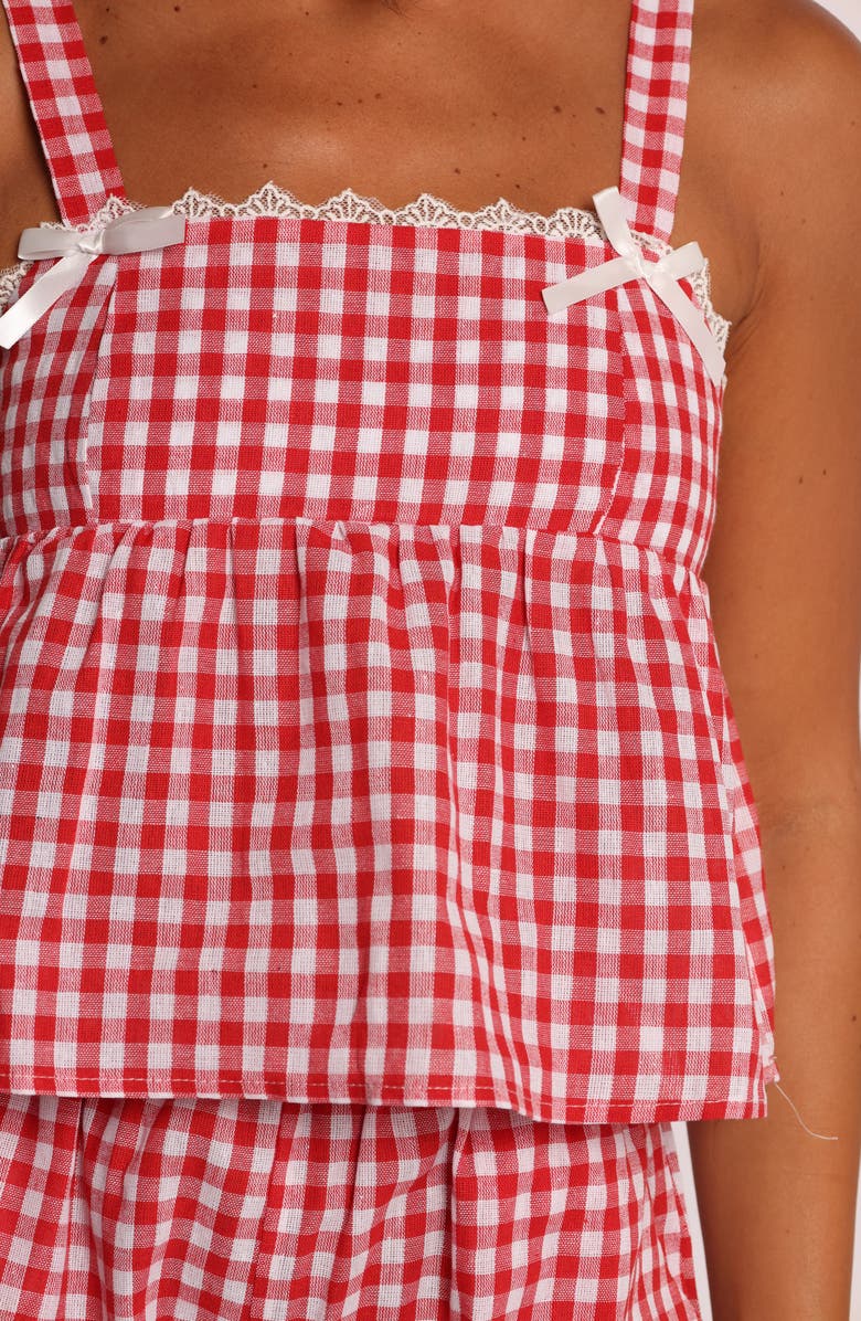 Petal & Pup Isidore Gingham Cotton Babydoll Tank & Shorts Set, Alternate, color, Red