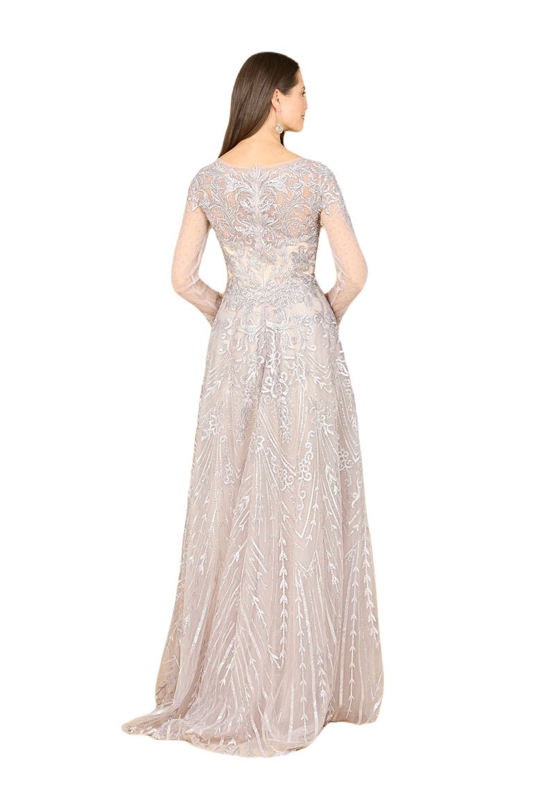 Long Sleeve High Neck Gown, Alternate, color, Fog