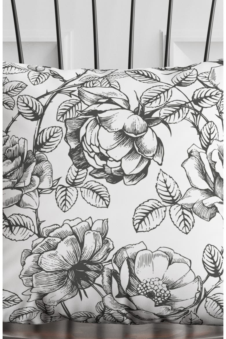 Black and White Floral Pillow in Emmaline, Alternate, color, Black