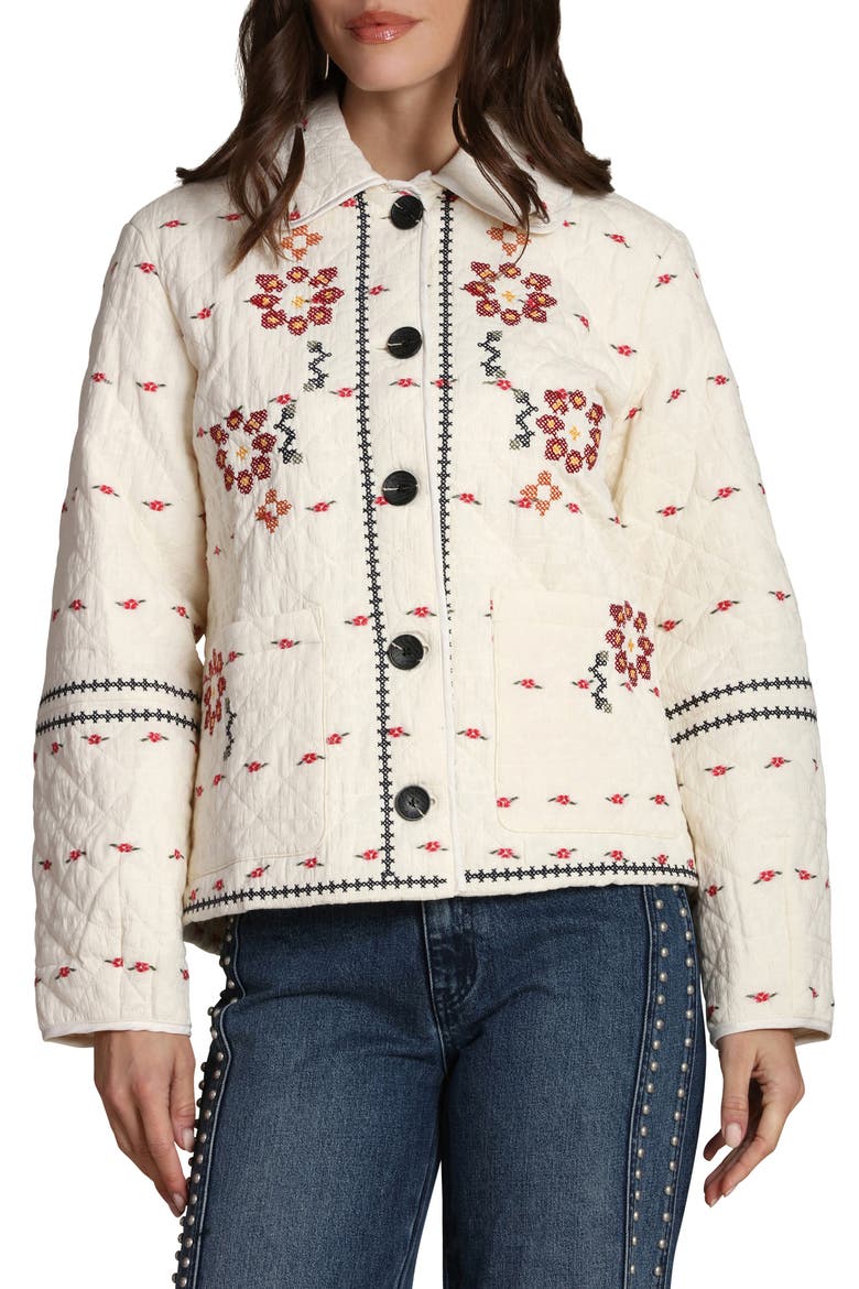 Embroidered Quilted Cotton Jacket, Alternate, color, CREAM FLORAL